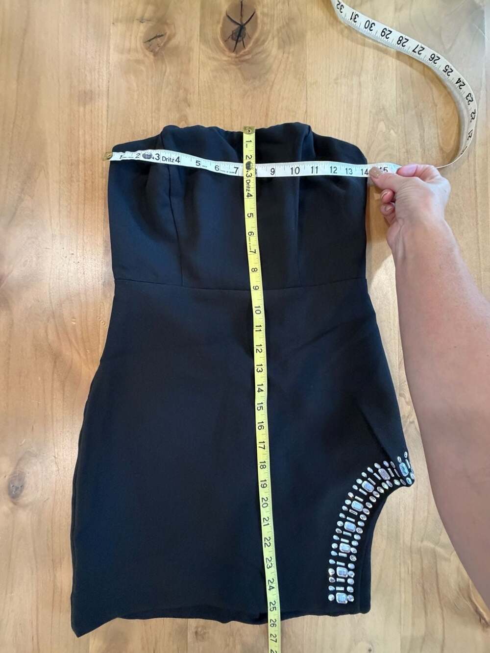 Do + Be Rhinestone Slit Strapless Dress Size S Black - Picture 2 of 9